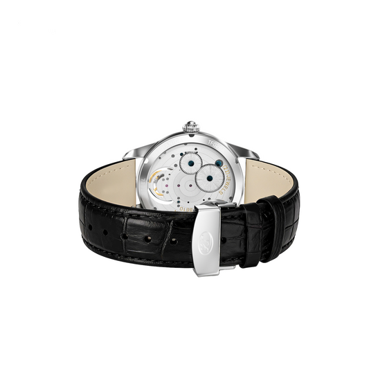 Long Vision TF028A Tourbillon Collection Hand-Wound Skeleton Watch, 55 Hours Power Reserve, Sunburst Guilloché Dial, Italian Top-Grain Cowhide Strap