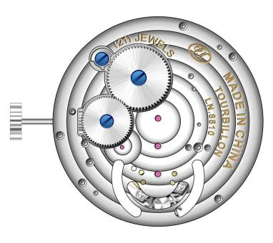 In-House Tourbillon Movement by LONG VISION Precision watch movement components.