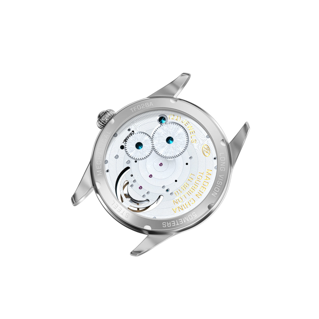 Long Vision TG028E Tourbillon Mechanical Watch showcasing its intricate back movement and craftsmanship.