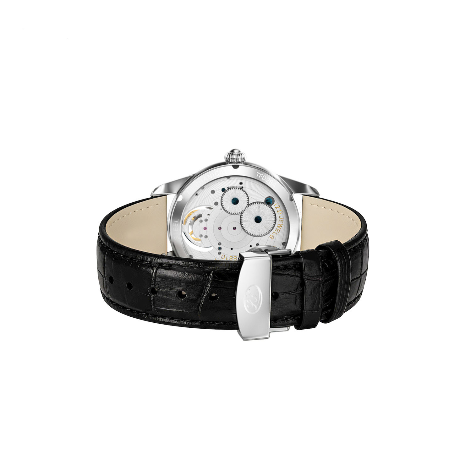 Long Vision TF028A Tourbillon Collection Hand-Wound Skeleton Watch, 55 Hours Power Reserve, Sunburst Guilloché Dial, Italian Top-Grain Cowhide Strap