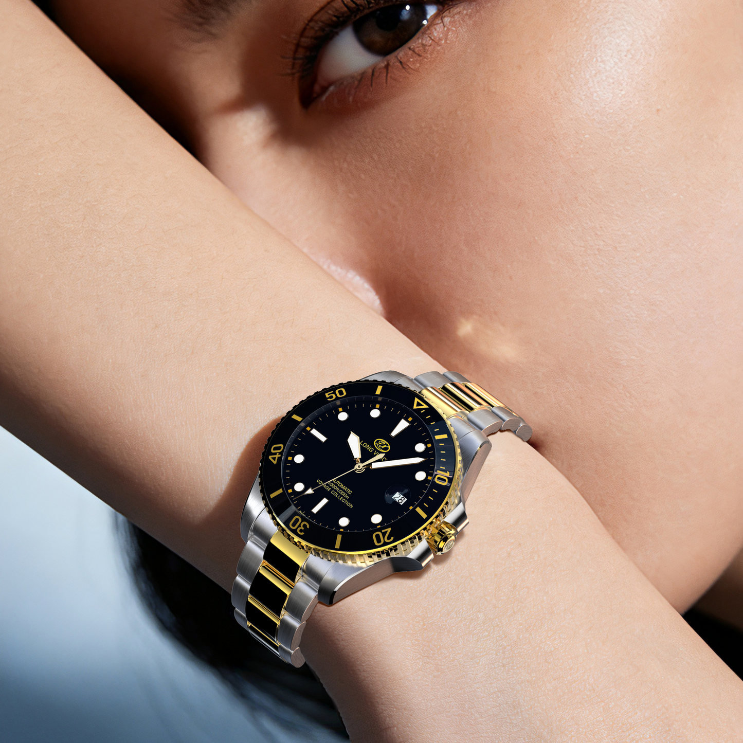 Long Vision YH019Q 37mm Automatic Dress Watch 300M Waterproof Swiss SW200-1 Voyage Collection Automatic Watch