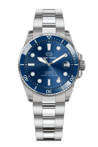 Long Vision YH019J Voyage Collection Automatic Watch in blue with stainless steel bracelet