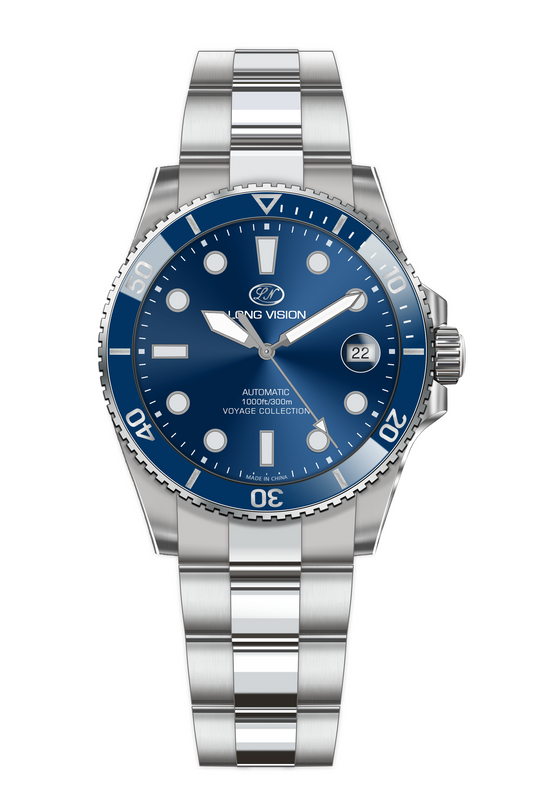 Long Vision YH019J Voyage Collection Automatic Watch in blue with stainless steel bracelet