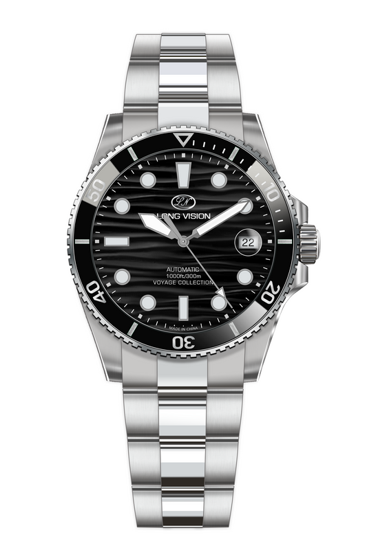 Long Vision YH019A Voyage Collection Automatic Watch in blackblack with stainless steel bracelet